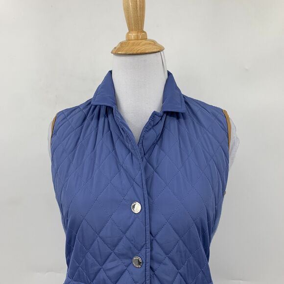 Massimo Dutti Puffer Vest Womens XS Extra Small Blue Jay Snap Button Quilted - Picture 3 of 11